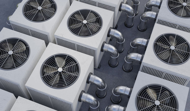 Commercial Heating and Cooling Washington IL, HVAC units (heating, ventilation and air conditioning). 3D rendered illustration.